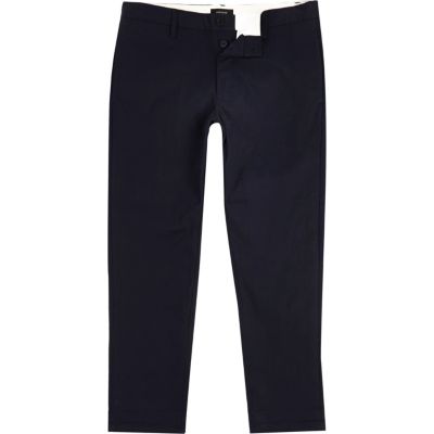 Navy stretch slim cropped chino trousers